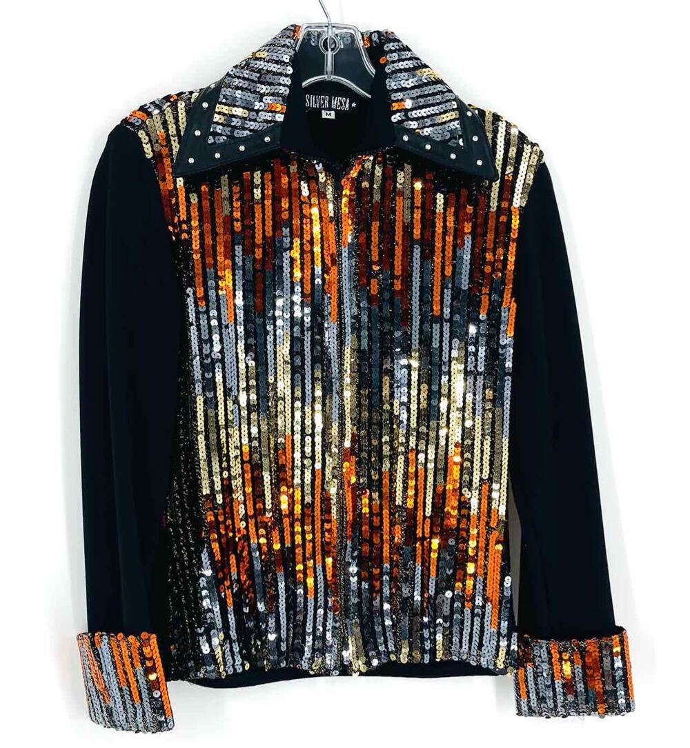Silver Mesa Size M Bk/Gld/Slv Sequined Rhinestones Vintage Jacket